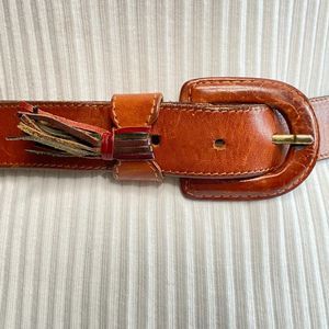 💎Vintage Dockers Womens Belt Medium Waist Genuine Leather Sienna Brown Tassel